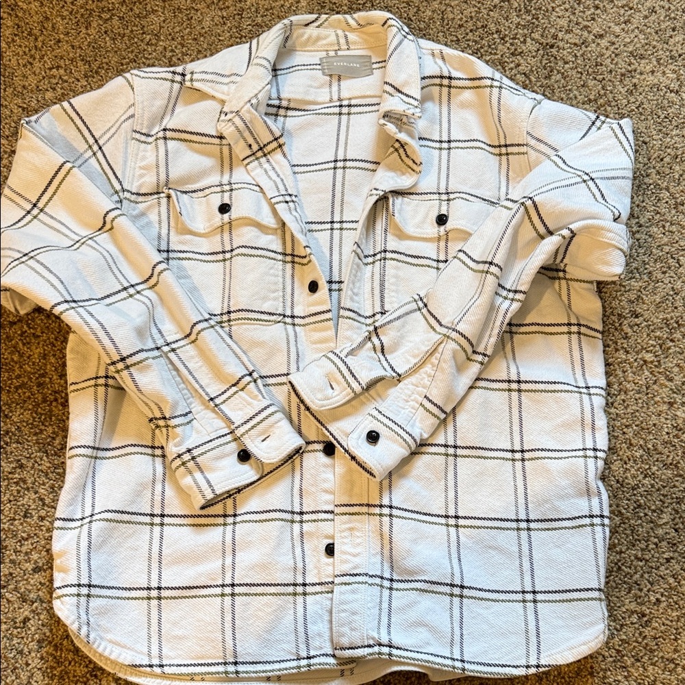 Everlane Cream and Black Plaid Shirt